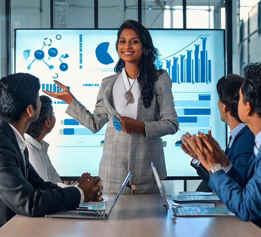 Team member presenting digital marketing strategies to colleagues